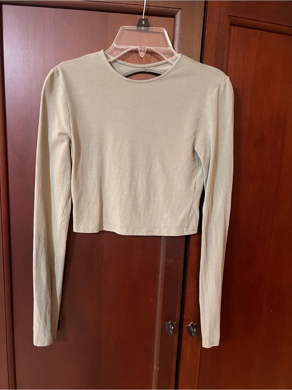 H&M Long-Sleeve Cropped Tee in Sage Green